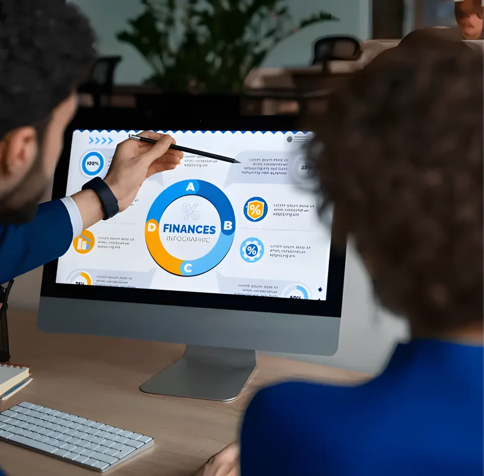 Two people reviewing a marketing analytics dashboard