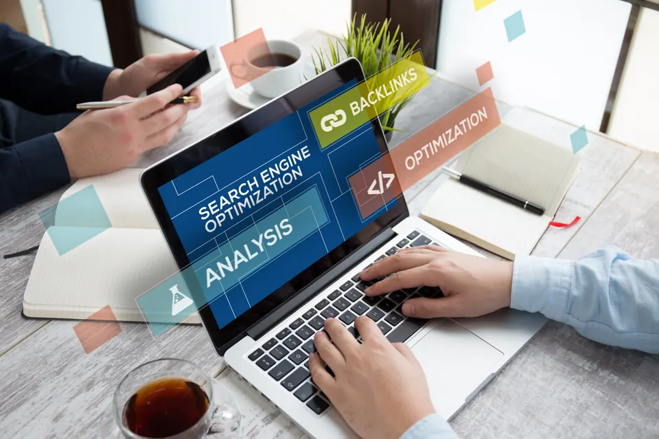 Laptop showing search engine optimization analysis